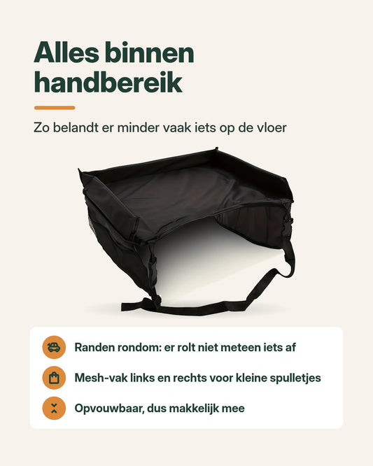 Moebie’s Opvouwbare Reistafel voor Autostoel & Buggy – Zwart