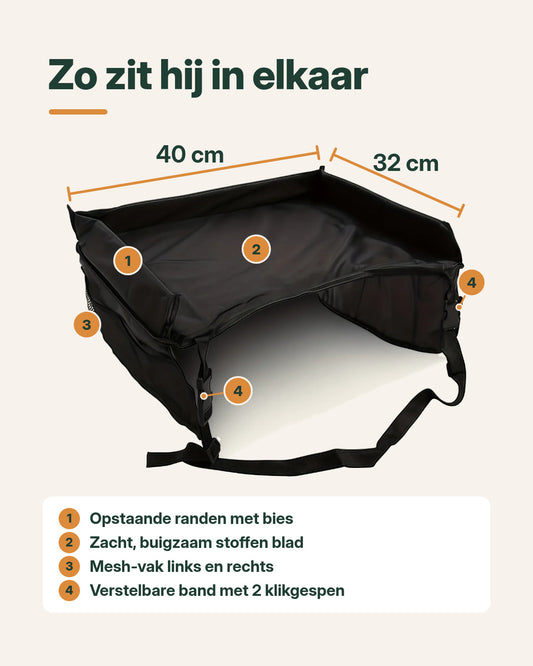 Moebie’s Opvouwbare Reistafel voor Autostoel & Buggy – Zwart