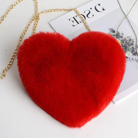 Love Heart Plush Shoulder Bag for Women