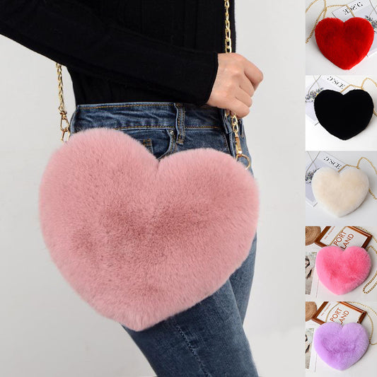 Love Heart Plush Shoulder Bag for Women