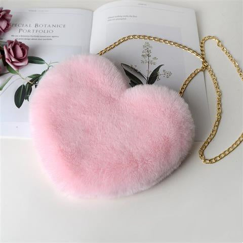 Love Heart Plush Shoulder Bag for Women