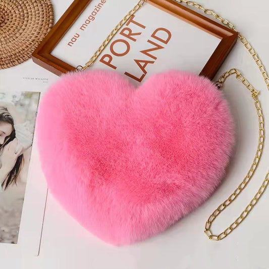 Love Heart Plush Shoulder Bag for Women