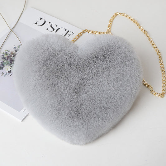 Love Heart Plush Shoulder Bag for Women