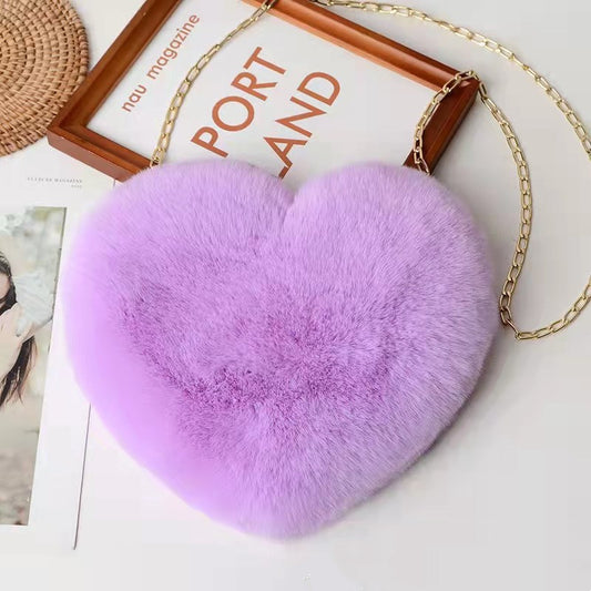 Love Heart Plush Shoulder Bag for Women