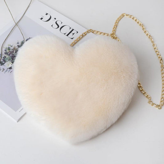 Love Heart Plush Shoulder Bag for Women