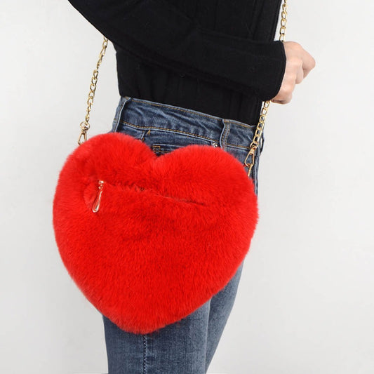 Love Heart Plush Shoulder Bag for Women