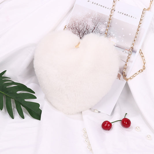 Love Heart Plush Shoulder Bag for Women